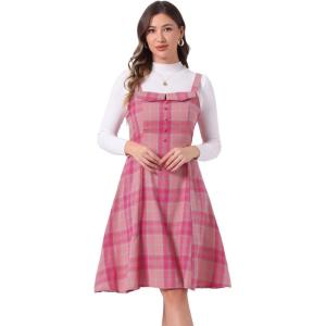 imageAllegra K Womens Christmas Plaid Dress Vintage Sleeveless Tie Waist ALine Pinafore Overall DressesDark Pink