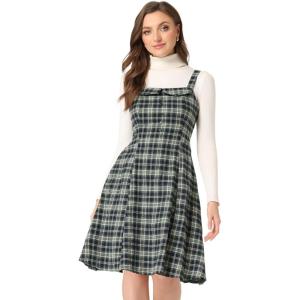 imageAllegra K Womens Christmas Plaid Dress Vintage Sleeveless Tie Waist ALine Pinafore Overall DressesGreen