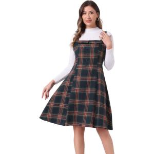 imageAllegra K Womens Christmas Plaid Dress Vintage Sleeveless Tie Waist ALine Pinafore Overall DressesNavy Blue Green