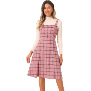 imageAllegra K Womens Christmas Plaid Dress Vintage Sleeveless Tie Waist ALine Pinafore Overall DressesPink