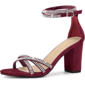 imageAllegra K Womens Rhinestones Strappy Chunky Heel SandalsBurgundy