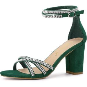 imageAllegra K Womens Rhinestones Strappy Chunky Heel SandalsDark Green