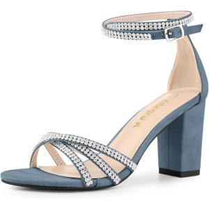 imageAllegra K Womens Rhinestones Strappy Chunky Heel SandalsHaze Blue