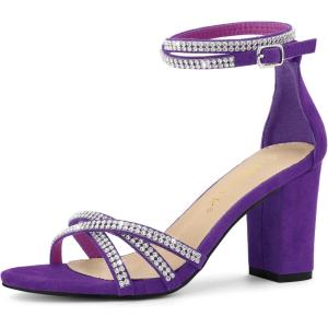 imageAllegra K Womens Rhinestones Strappy Chunky Heel SandalsPurple