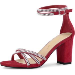 imageAllegra K Womens Rhinestones Strappy Chunky Heel SandalsRed