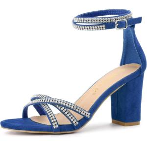 imageAllegra K Womens Rhinestones Strappy Chunky Heel SandalsRoyal Blue