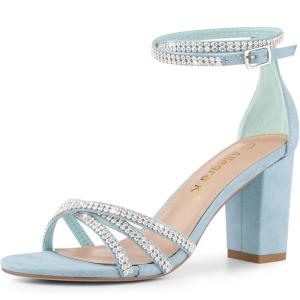 imageAllegra K Womens Rhinestones Strappy Chunky Heel SandalsSkyblue