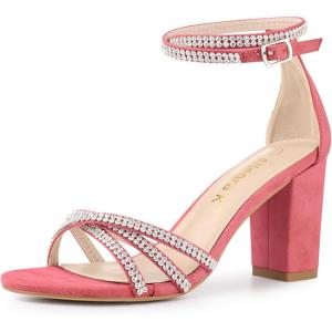 imageAllegra K Womens Rhinestones Strappy Chunky Heel SandalsWatermelon Red