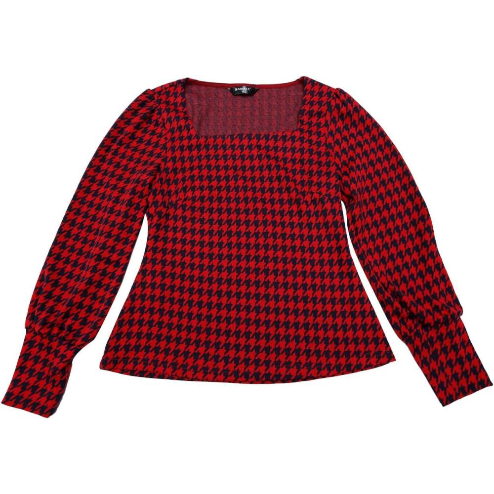 imageAllegra K Houndstooth Tops for Womens 1950s Vintage Bishop Sleeve Square Neck BlouseRed