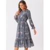 imageAllegra K Fall Floral Mock Neck Dress for Womens Ruffle Long Sleeve Flowy Chiffon ALine Midi DressesGrey Blue