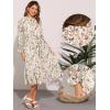 imageAllegra K Fall Floral Mock Neck Dress for Womens Ruffle Long Sleeve Flowy Chiffon ALine Midi DressesWhite