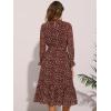 imageAllegra K Fall Floral Mock Neck Dress for Womens Ruffle Long Sleeve Flowy Chiffon ALine Midi DressesWine Red