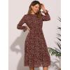 imageAllegra K Fall Floral Mock Neck Dress for Womens Ruffle Long Sleeve Flowy Chiffon ALine Midi DressesWine Red