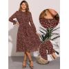 imageAllegra K Fall Floral Mock Neck Dress for Womens Ruffle Long Sleeve Flowy Chiffon ALine Midi DressesWine Red