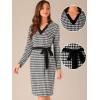 imageAllegra K Fall Vintage Dresses for Womens V Neck Houndstooth Knit Belted Long Sleeve Pencil DressBlack