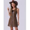 imageAllegra K Faux Leather Dress for Womens Pinafore Button Down V Neck Sleeveless Mini Overall DressesBrown