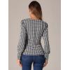 imageAllegra K Houndstooth Tops for Womens 1950s Vintage Bishop Sleeve Square Neck BlouseBlack White