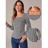imageAllegra K Houndstooth Tops for Womens 1950s Vintage Bishop Sleeve Square Neck BlouseBlack White