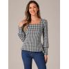 imageAllegra K Houndstooth Tops for Womens 1950s Vintage Bishop Sleeve Square Neck BlouseBlack White