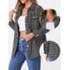 imageAllegra K Plaid Jacket for Womens Tweed Long Sleeve Button Down Loose Winter Shacket JacketBlack