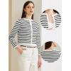 imageAllegra K Striped Cardigan Sweater for Womens Long Sleeve Button Down Crewneck Trendy Knit CardigansWhite Black