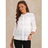 imageAllegra K Womens Eyelet Crochet Blouse Crew Neck Puff 34 Sleeve Casual Button Down ShirtWhite