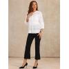 imageAllegra K Womens Eyelet Crochet Blouse Crew Neck Puff 34 Sleeve Casual Button Down ShirtWhite