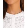 imageAllegra K Womens Eyelet Crochet Blouse Crew Neck Puff 34 Sleeve Casual Button Down ShirtWhite