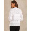 imageAllegra K Womens Eyelet Crochet Blouse Crew Neck Puff 34 Sleeve Casual Button Down ShirtWhite