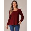 imageAllegra K Womens Vintage Square Neck Pullover Sweater Casual Puff Long Sleeve Ribbed Knit TopBurgundy