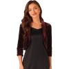 imageAllegra K 34 Sleeve Velvet Shrug for Womens Open Front Bolero Cropped Cardigan TopBurgundy