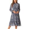 imageAllegra K Fall Floral Mock Neck Dress for Womens Ruffle Long Sleeve Flowy Chiffon ALine Midi DressesGrey Blue