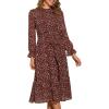 imageAllegra K Fall Floral Mock Neck Dress for Womens Ruffle Long Sleeve Flowy Chiffon ALine Midi DressesWine Red