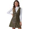 imageAllegra K Faux Leather Dress for Womens Pinafore Button Down V Neck Sleeveless Mini Overall DressesOlive Green