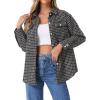 imageAllegra K Plaid Jacket for Womens Tweed Long Sleeve Button Down Loose Winter Shacket JacketBlack