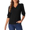 imageAllegra K Sweater Tops for Women Half Sleeve V Neck Puff Sleeves Trendy Pullover Blouses Knit TopBlack