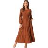 imageAllegra K Womens Fall Long Sleeve Dress Crewneck Casual Tiered Midi Dress with PocketsRust