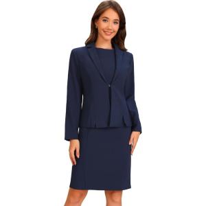 imageAllegra K Business Dress Suit Sets for Womens 2 Piece Sleeveless Dress and Notched Lapel BlazerDark Blue