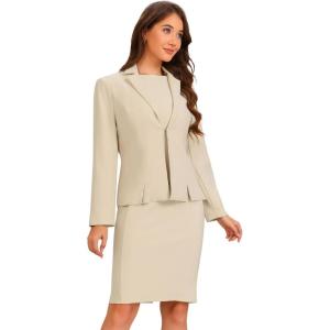 imageAllegra K Business Dress Suit Sets for Womens 2 Piece Sleeveless Dress and Notched Lapel BlazerKhaki