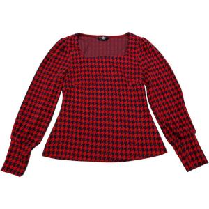 imageAllegra K Houndstooth Tops for Womens 1950s Vintage Bishop Sleeve Square Neck BlouseRed