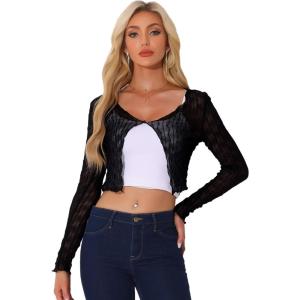 imageAllegra K Lightweight Bolero Shrug for Womens Sheer Textured Crop ShrugBlack