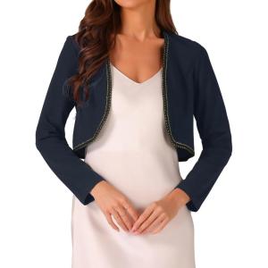 imageAllegra K Long Sleeve Crop Cardigan for Womens Contrast Trim Collar Bolero Casual Work TopsDark Blue