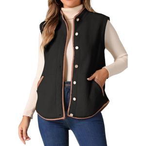 imageAllegra K Womens Fleece Vest Outerwear with Pockets Button Down Sleeveless 2024 Fall Winter Fashion Fuzzy VestBlack