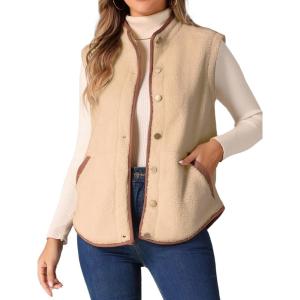 imageAllegra K Womens Fleece Vest Outerwear with Pockets Button Down Sleeveless 2024 Fall Winter Fashion Fuzzy VestBrown