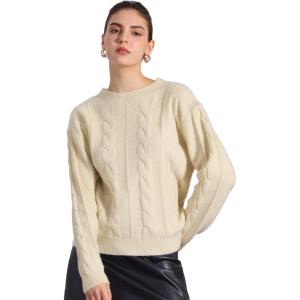 imageAllegra K Womens Long Sleeve Pullover Tops Cable Knit Crew Neck SweaterBeige