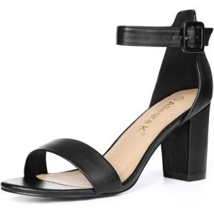 imageAllegra K Womens Open Toe High Chunky Heel Buckle Ankle Strap SandalsBlackpu