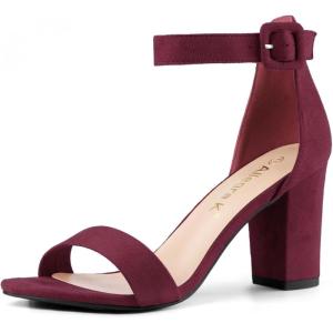 imageAllegra K Womens Open Toe High Chunky Heel Buckle Ankle Strap SandalsBurgundy