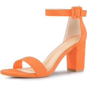 imageAllegra K Womens Open Toe High Chunky Heel Buckle Ankle Strap SandalsFluorescent Orange