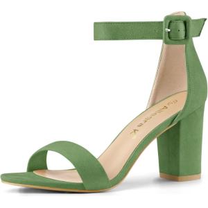 imageAllegra K Womens Open Toe High Chunky Heel Buckle Ankle Strap SandalsOlive Green