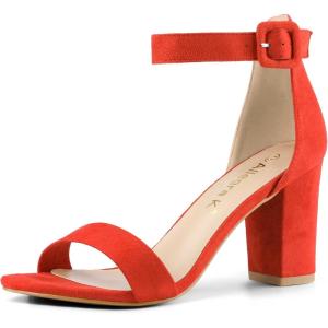 imageAllegra K Womens Open Toe High Chunky Heel Buckle Ankle Strap SandalsOrange